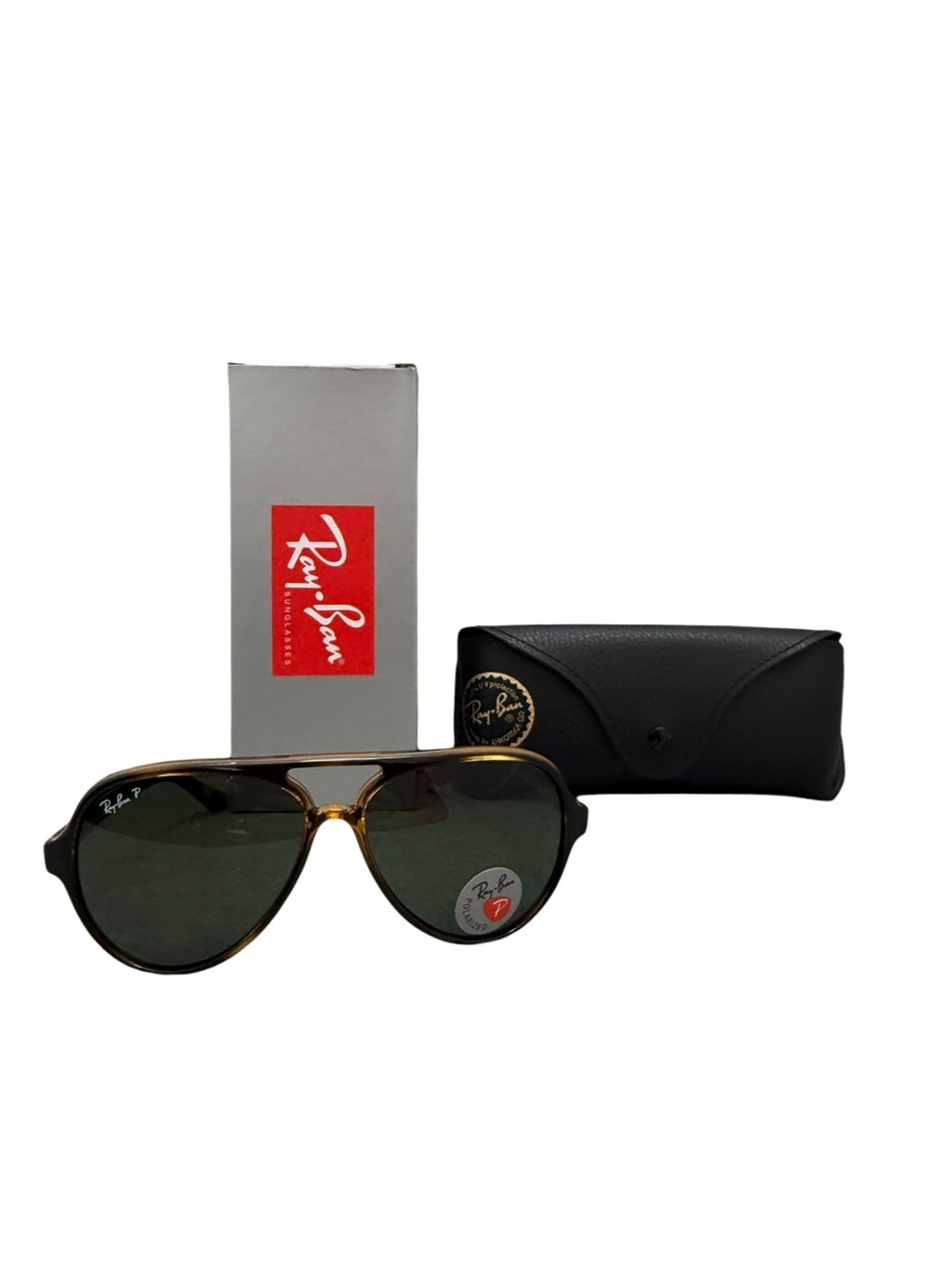 NIB Ray-Ban Cats 5000 Aviator Polarized Sunglasses in Tortoise with Green Lenses